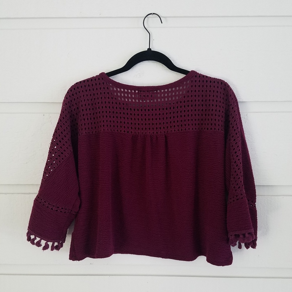 Anthro Saturday Sunday crop tassel top wine Small - Picture 5 of 8